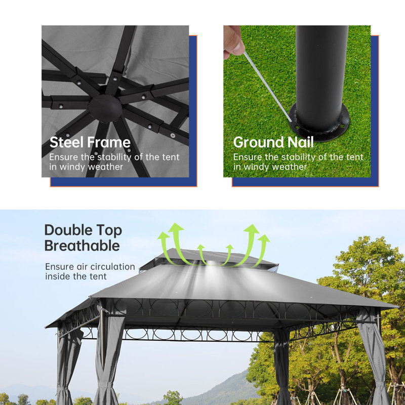 FDW Outdoor UV Protection Gazebo Tent 13.2 Ft. Metal Patio Gazebo